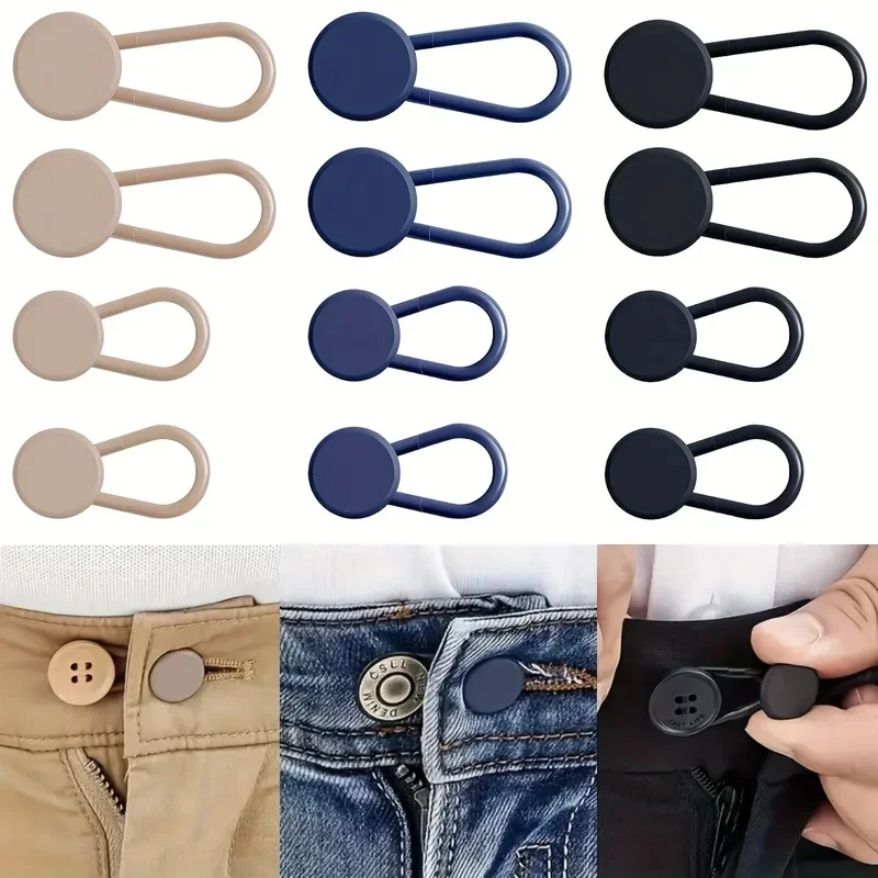Easy-Adjust 2/10-Pack No-Sew Jean Waist Extenders - Adjustable Pants Button Expanders Adds 1-1.4 Inch Unisex In Khaki/Blue/Black