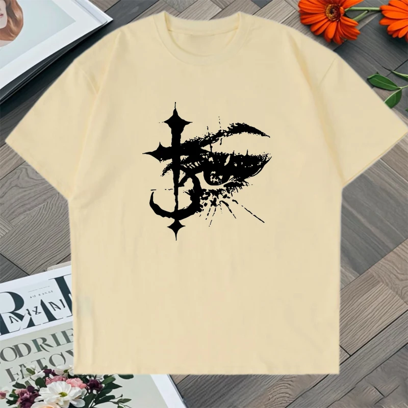 Hot Sale Y2K Dark Graphic Bold Cross & Anchor Print Loose Oversized t-shirt Summer 100% Cotton Men Women short sleeve T-shirts