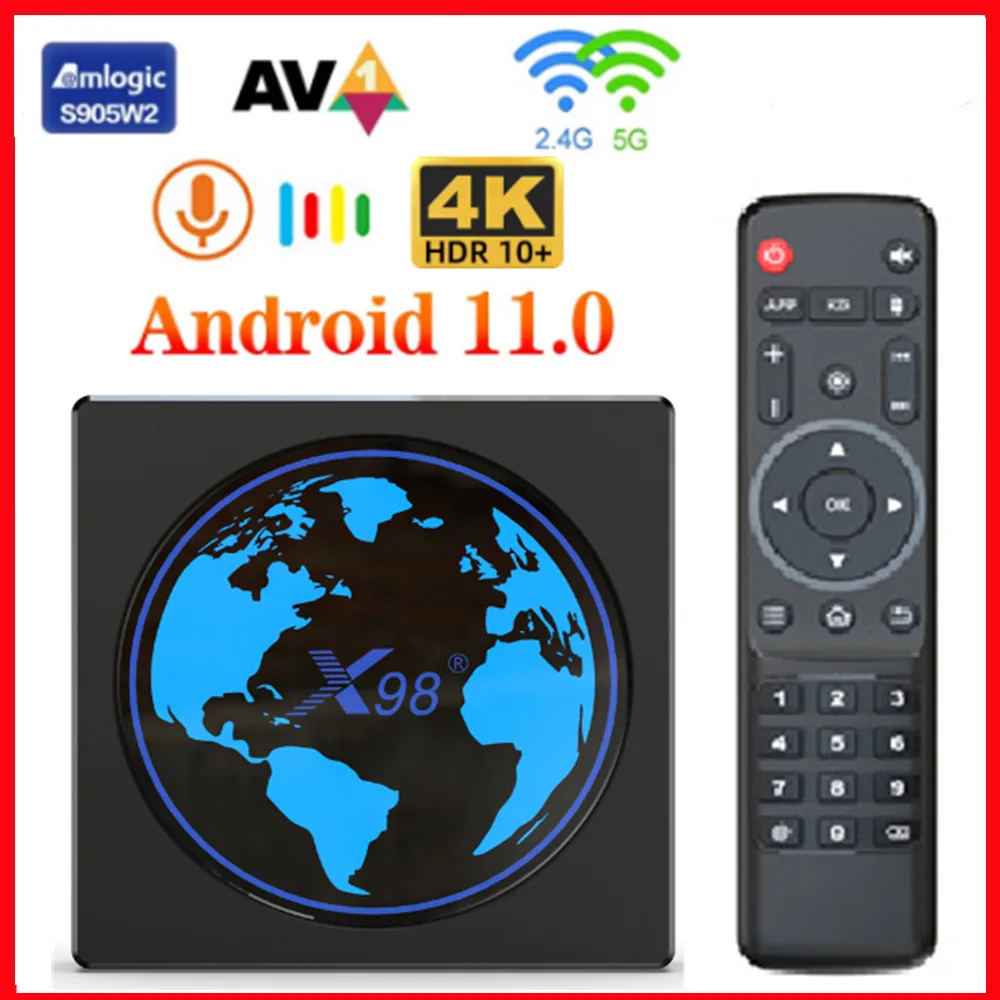 X98 Mini Tv Box Android 11.0 4Gb Ram 32/64Gb Rom Amlogic S905w2 Ondersteuning 4K 2.4G/5G Wifi 1000M Youtube Google Play Settopbox