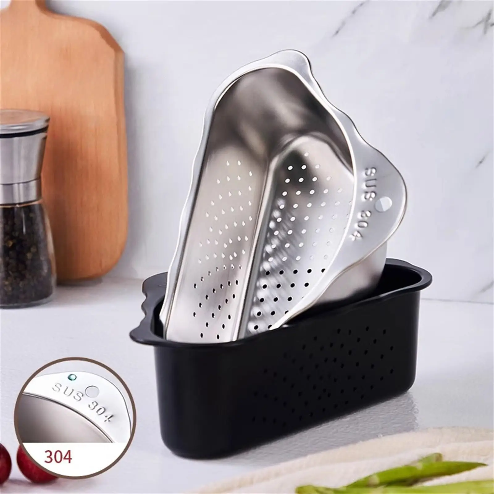 Stainless Steel Suction Cup Triangular Filter Drain Basket Kitchen Sinks Corner for Filter Food Waste and Washing Fruit