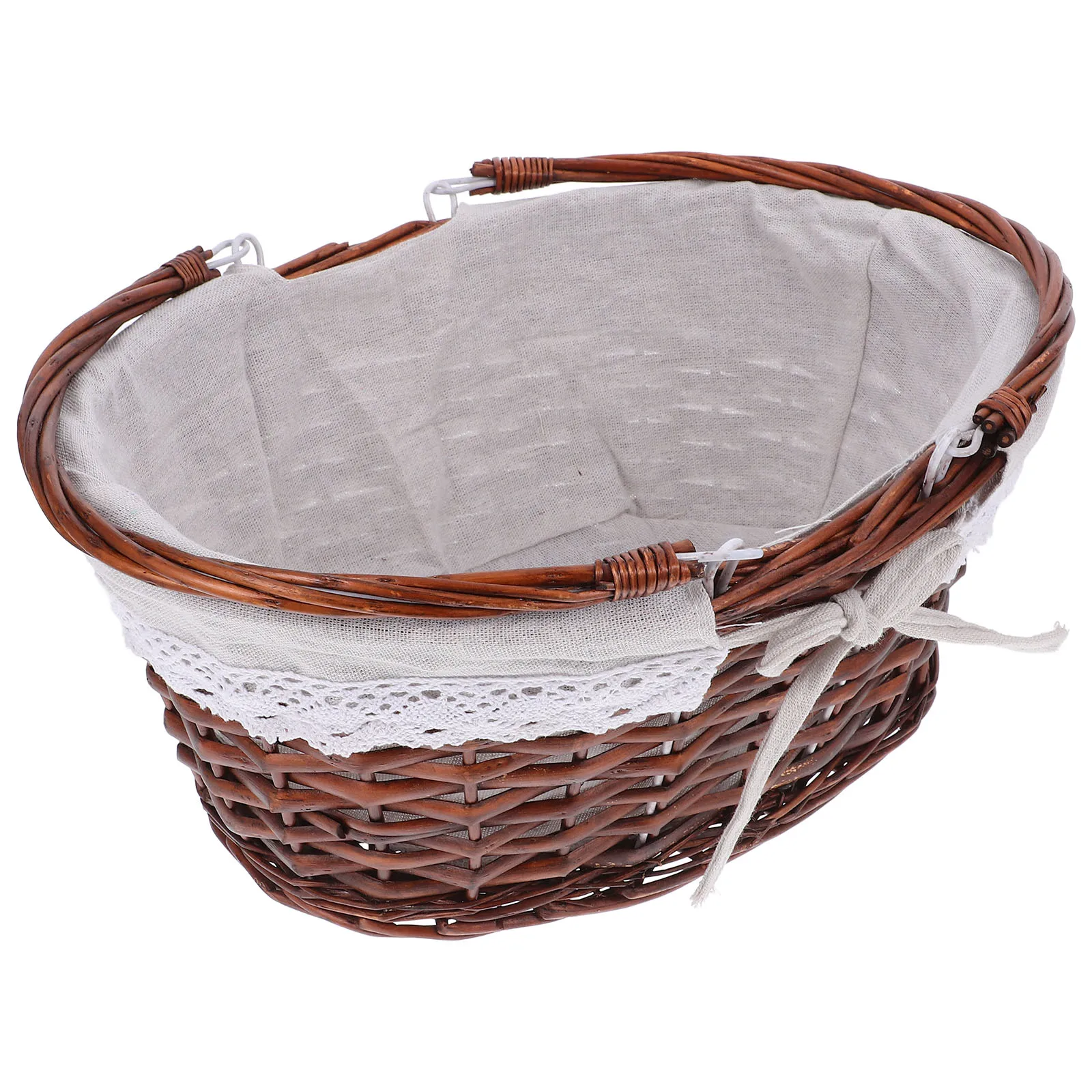 

Vintage Style Handwoven Wicker Fabric Storage Durable Lightweight Picnic Fruit Basket Handle Outdoor Home Decoration Woven