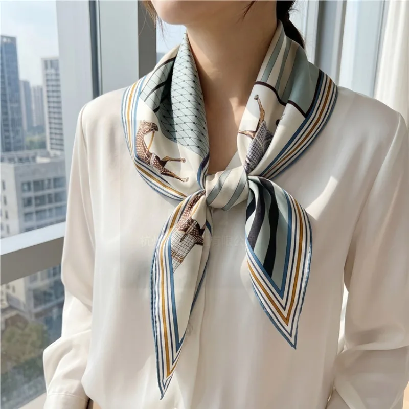 100% Mulberry Silk French Scarf Women Diamond Long Scarf Versatile Light Luxury Commute High Sense Small Scarf