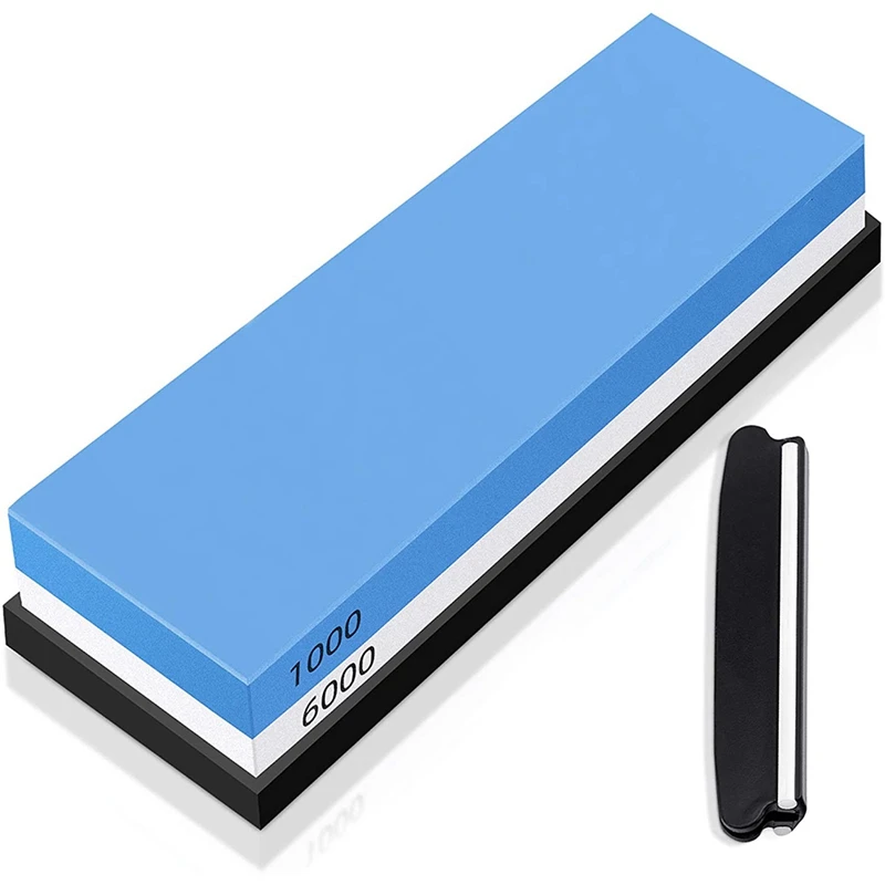 Knife Sharpening Stone 1000/6000 Grit,2-In-1 Dual Sided Whetstone ,Water Stone With Non-Slip Silicone Base Holder