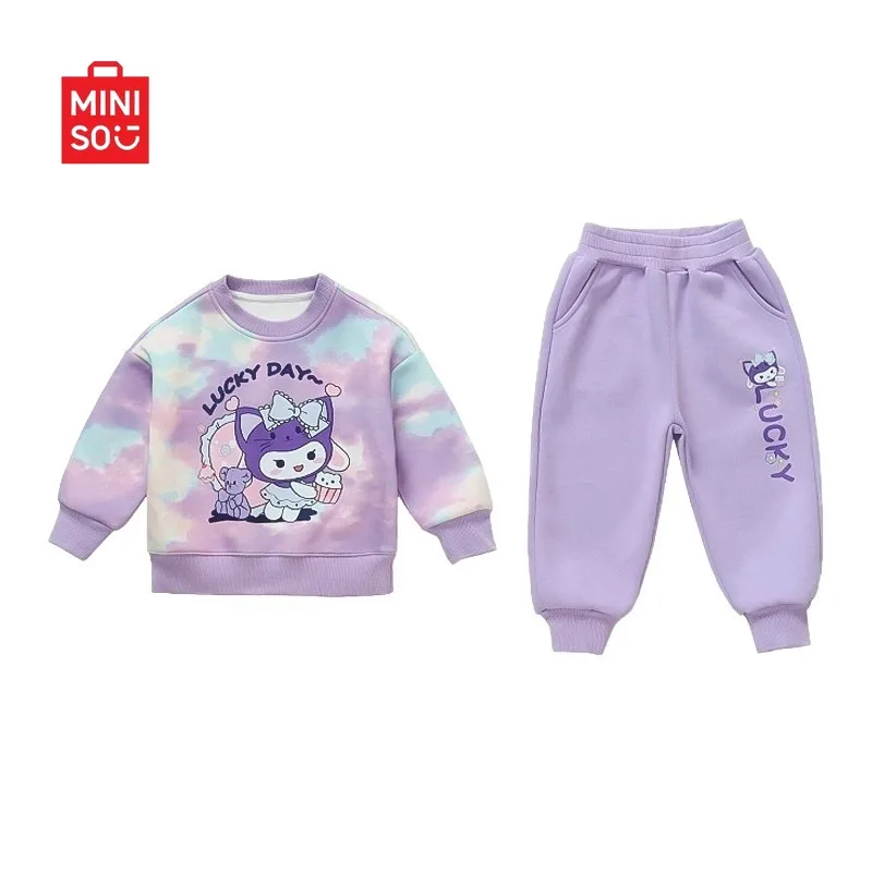 

Miniso 2025 Kuromi 2-Piece Set, Cartoon Hoodie & Pants Outfit for Girls Autumn Fashion Wear