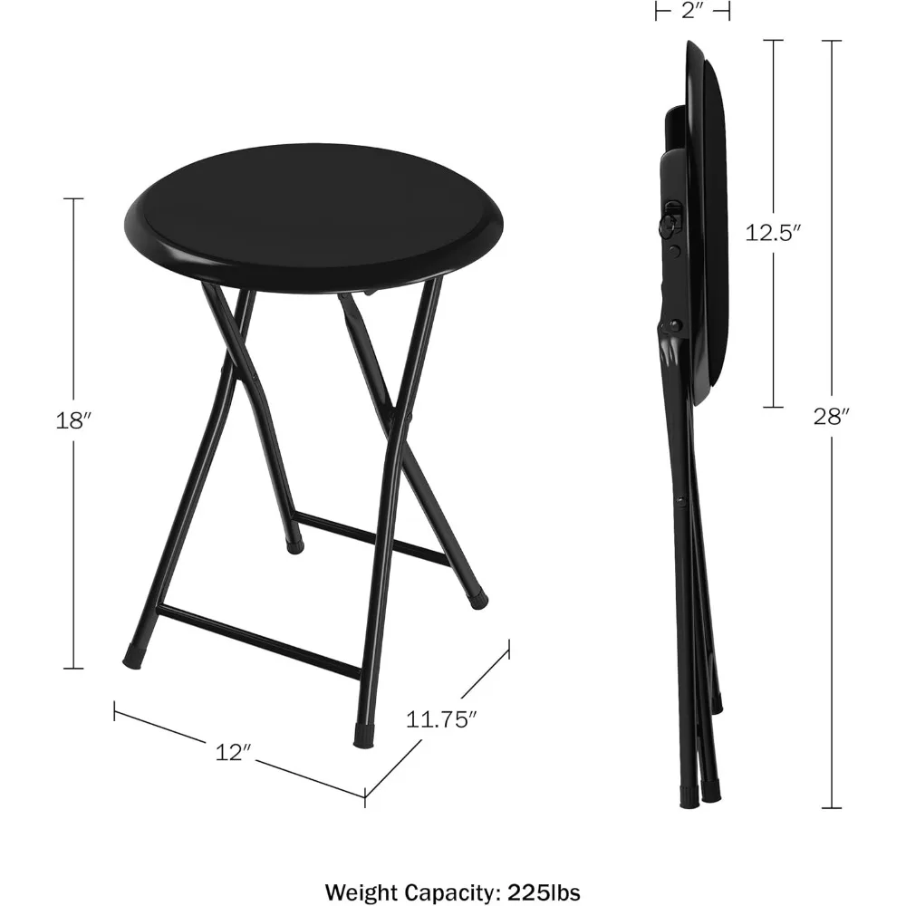 Set of 2 Folding Bar Stools - 18-Inch Heavy-Duty with 225lb Capacity and Padded Seats for Dorms, Recreation, and Gaming