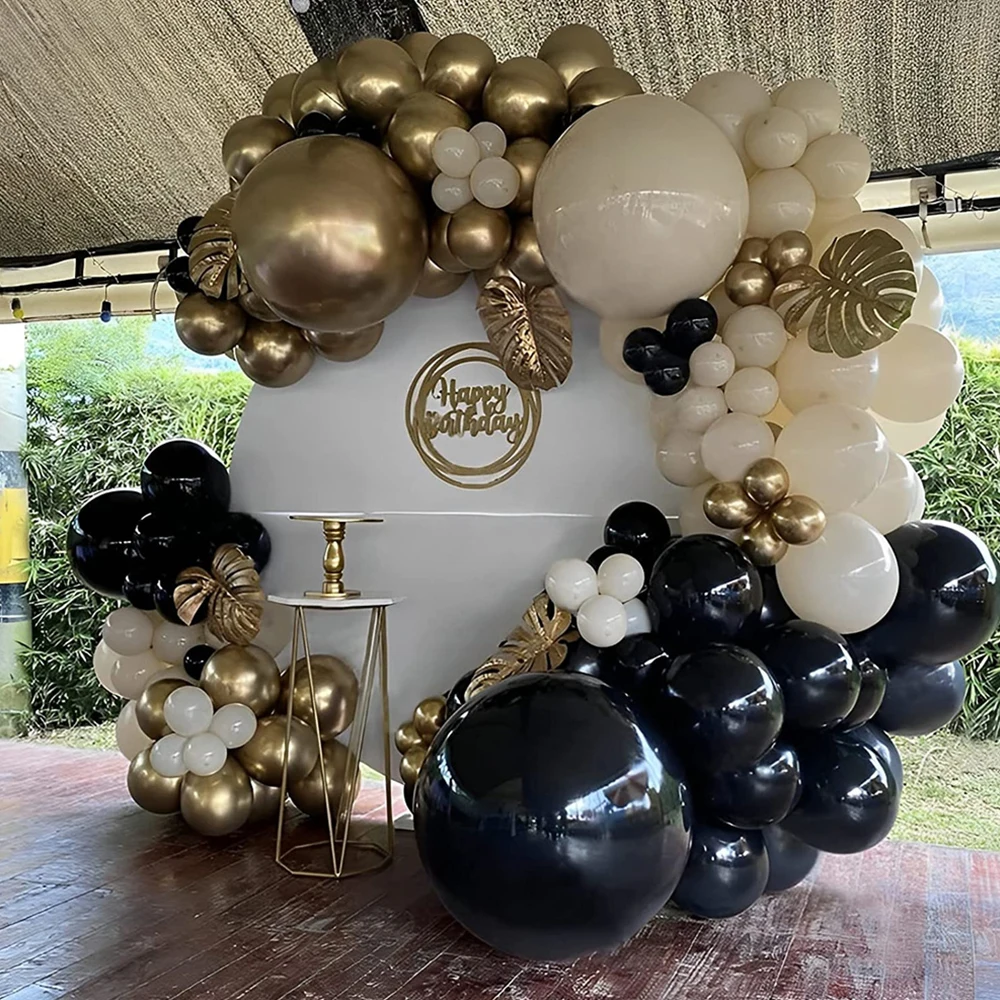 

110Pcs Black Gold White Sand Balloon Garland Arch Kit Chrome Metallic Gold Latex Balloons for Birthday Wedding Baby Shower Decor