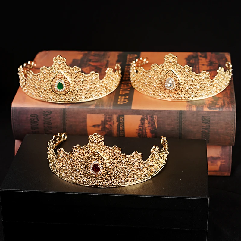 Traditionele Marokkaanse Tiara Kroon In Gold Plating Water Drop Rhinestone Haar Accessoires Voor Bridal Etnische Couronne De Mariage