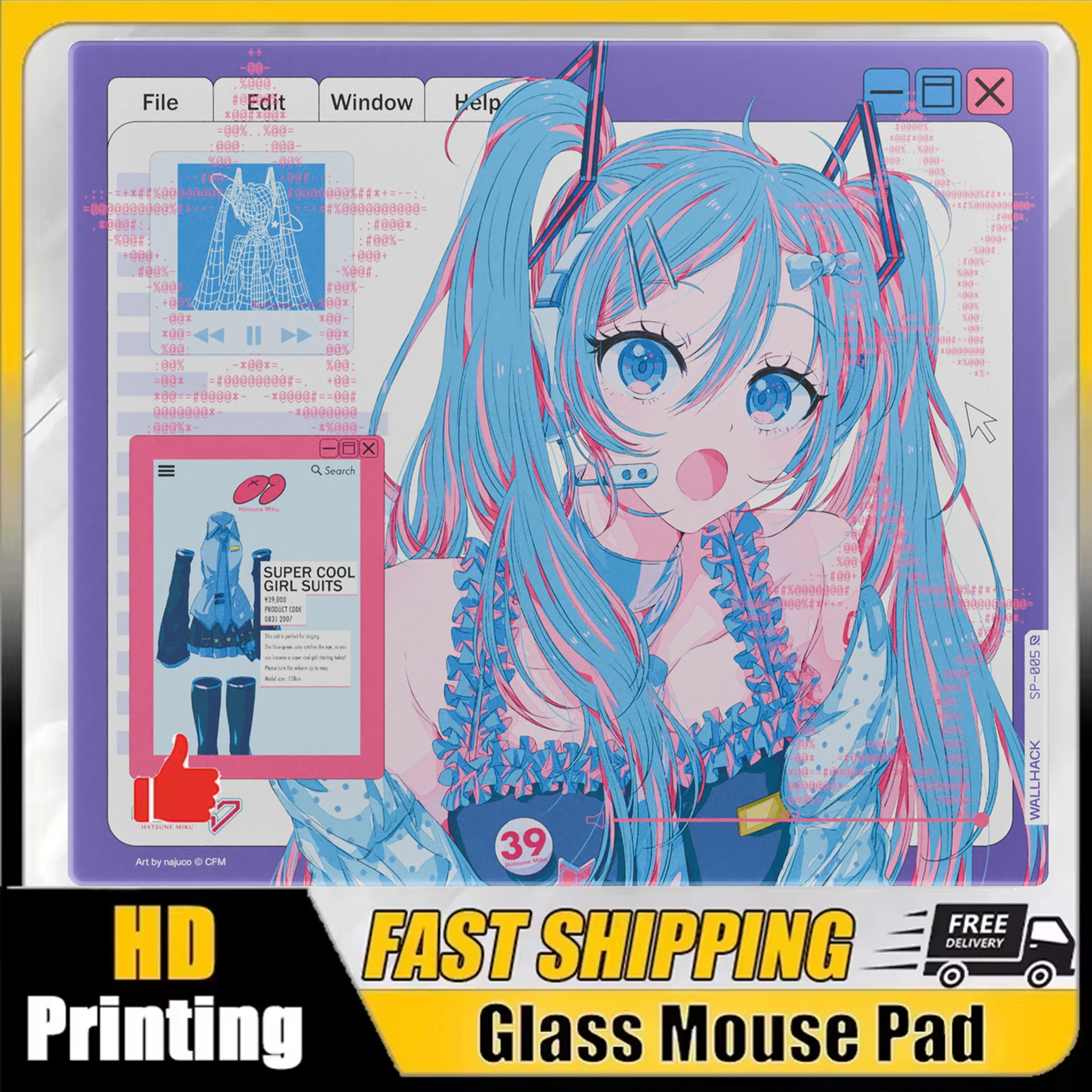 WALLHACK SP-005 OS Glass Mouse Pad Anime Upgrade Full White Coverage Primer Gaming Large Desk Mat Tempered Glass Pad Copy Custom