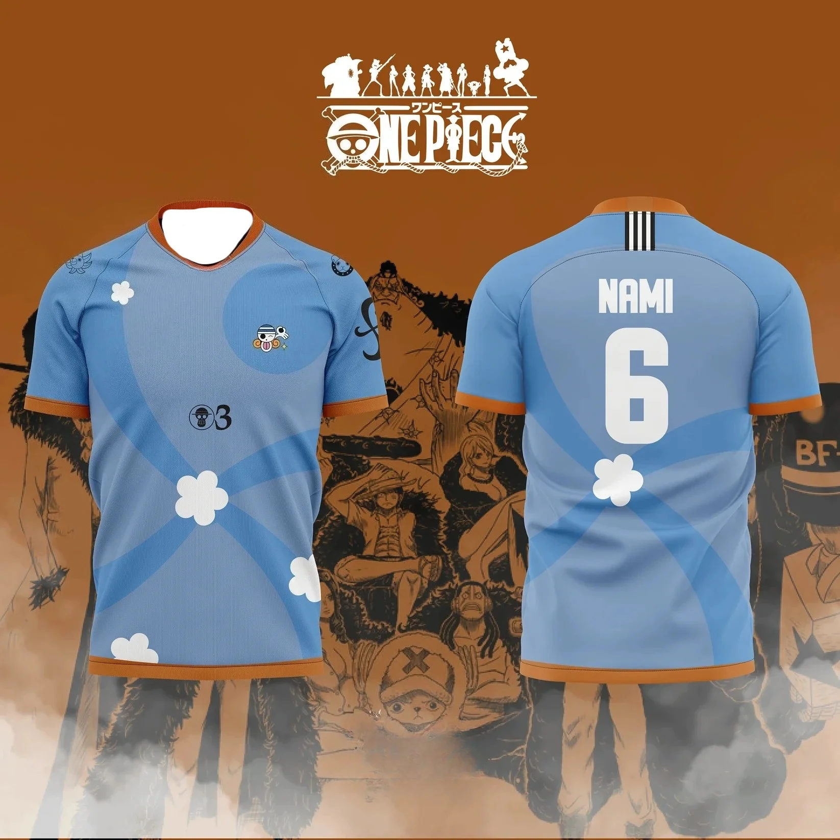 Bandai 2026 Hot Selling One-piece Anime NAMI NO.6 Football Shirt Summer Sports Casual T-shirt Y2K Family Matching