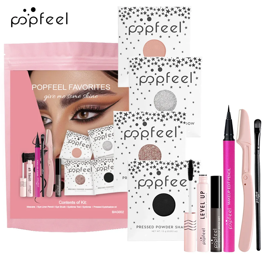 Best-Selling Popfeel Single Color Glitter Eye Shadow Palette Make Up Mineral Eyeshadow Pallet Eyebrow Eyeliner Mascara Brush Set