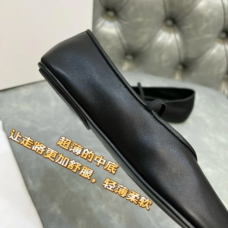 The Leather Ballet Flats Luxury Designer Shoes for Women Row 2024 Black High Quality Comfortable Shoes Woman