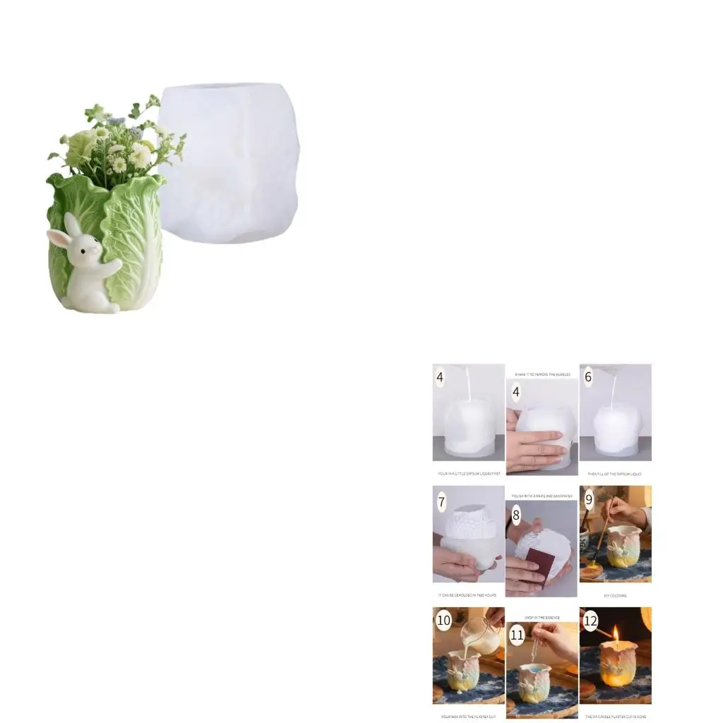 Creative Silicone Mould For Resin Craft Planters Holders Featuring Rabbits Guarding Cabbage Designs