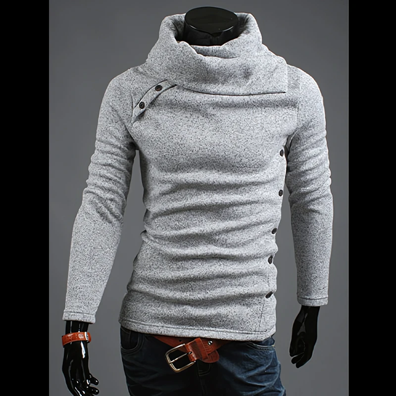 British style Winter Sweaters for Men Fashion Buttons Turtleneck Sweater Comfortable Slim fit Warm Micro-elastic Pullovers