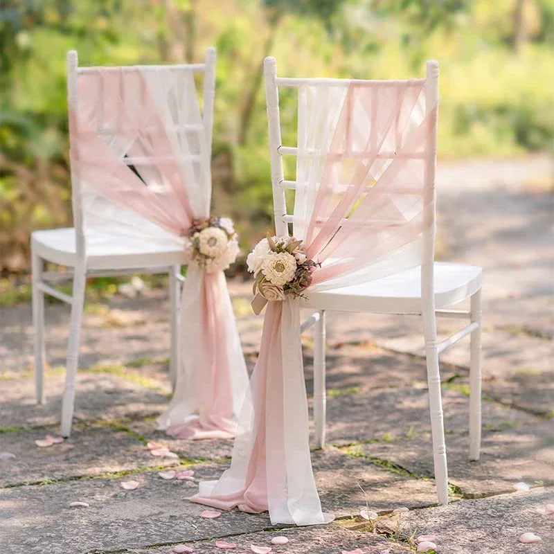 10/50Pcs  Sage green 17x250cm Chiffon Chair Sashes 12 Set Sash Wedding Chair Covers Ribbon Wedding Party Aisle Chair Decor