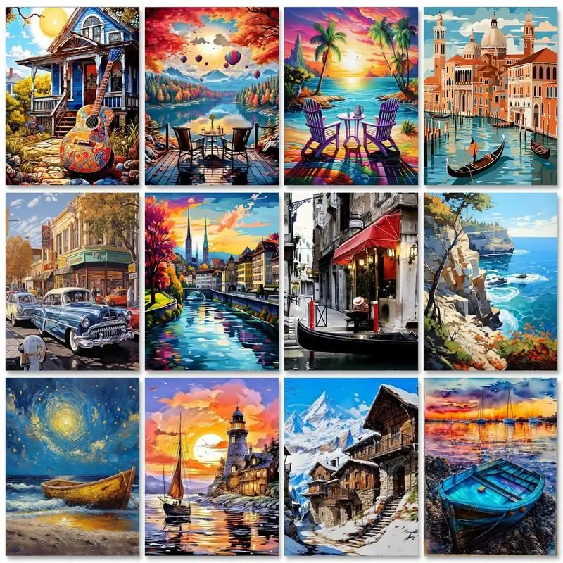 SDOYUNO Oil Painting By Numbers For Adult Colorful Landsape Wall Art Picture Frameless On Canvas Numbers Painting Home Decors DI