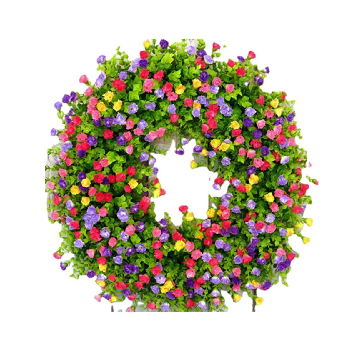 Farmhouse Colorful Wreath Spring Hanging Ornament, Durable and Stable Beautiful Artificial Wreath 40X40Cm