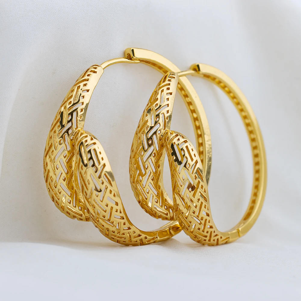 4set Gold Farbe Creolen für Frauen Exquisite Mode Runde Hohl-out Hochzeit Kupfer Ohrringe Engagement Schmuck Zubehör – Detail 8