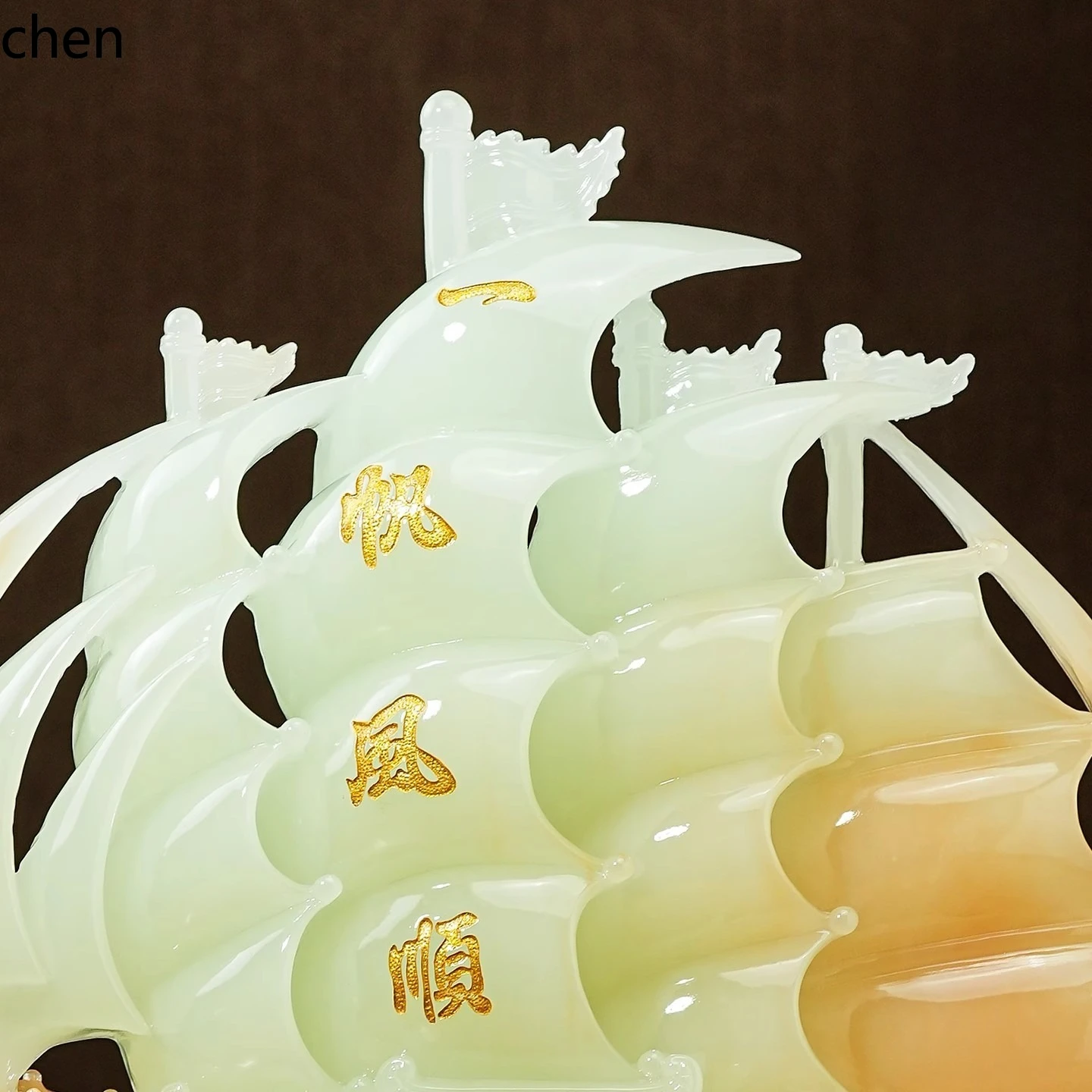 CZ  jade smooth sailing sailboat ornament for living room, office, entrance hall, high-end decoration, company opening gift