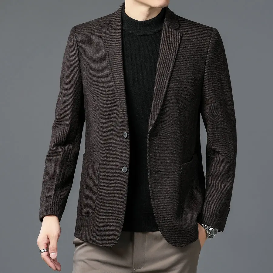 

Winter Autumn Men Elegant Gray Wine Red Camel Sheep Wool Blazers Male Smart Casual Notched Collar Cashmere Blended Jecket Suit