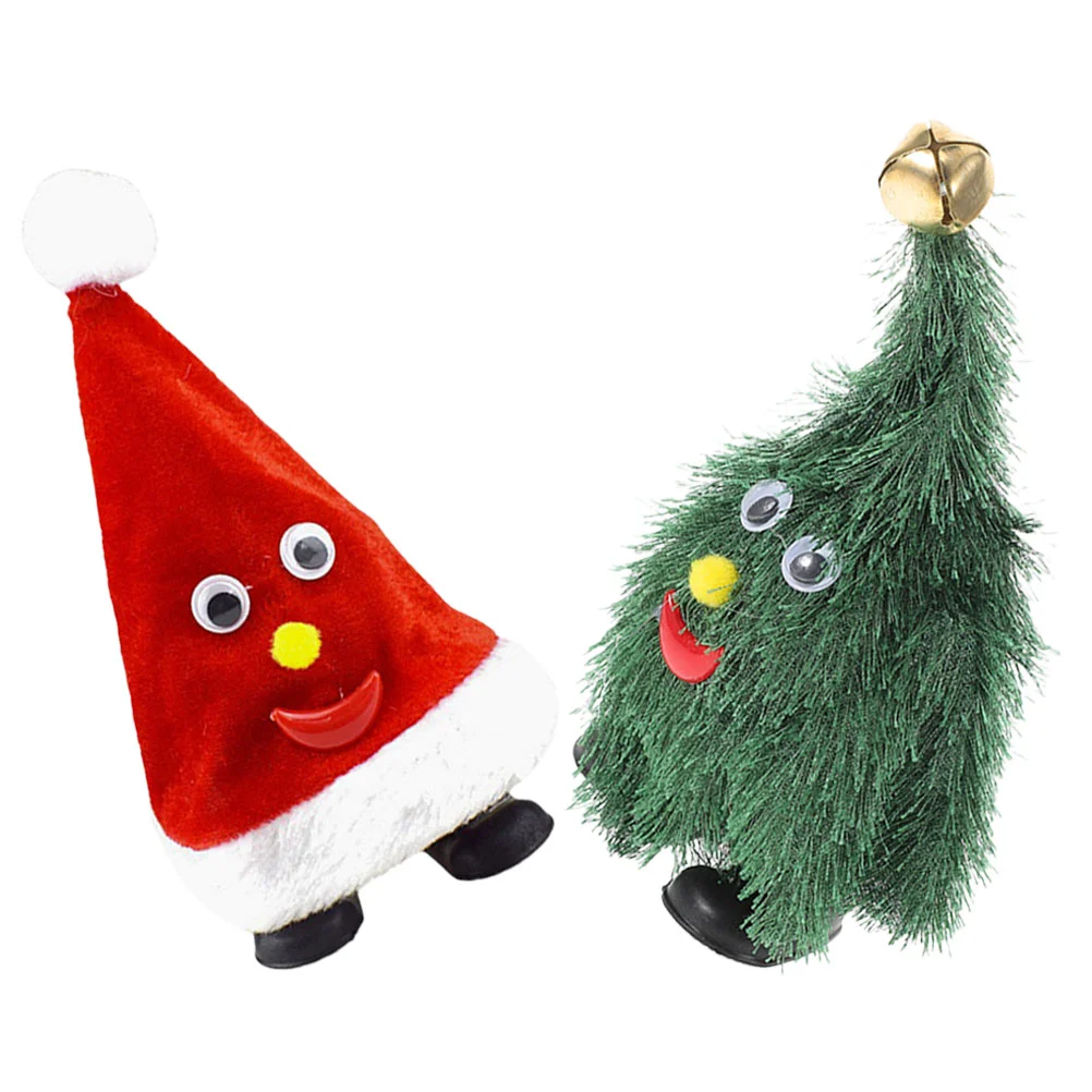 2 Pcs Christmas Walking Toys Animated Tree Swing Hat with Music Cloth Xmas Party Singing Holiday