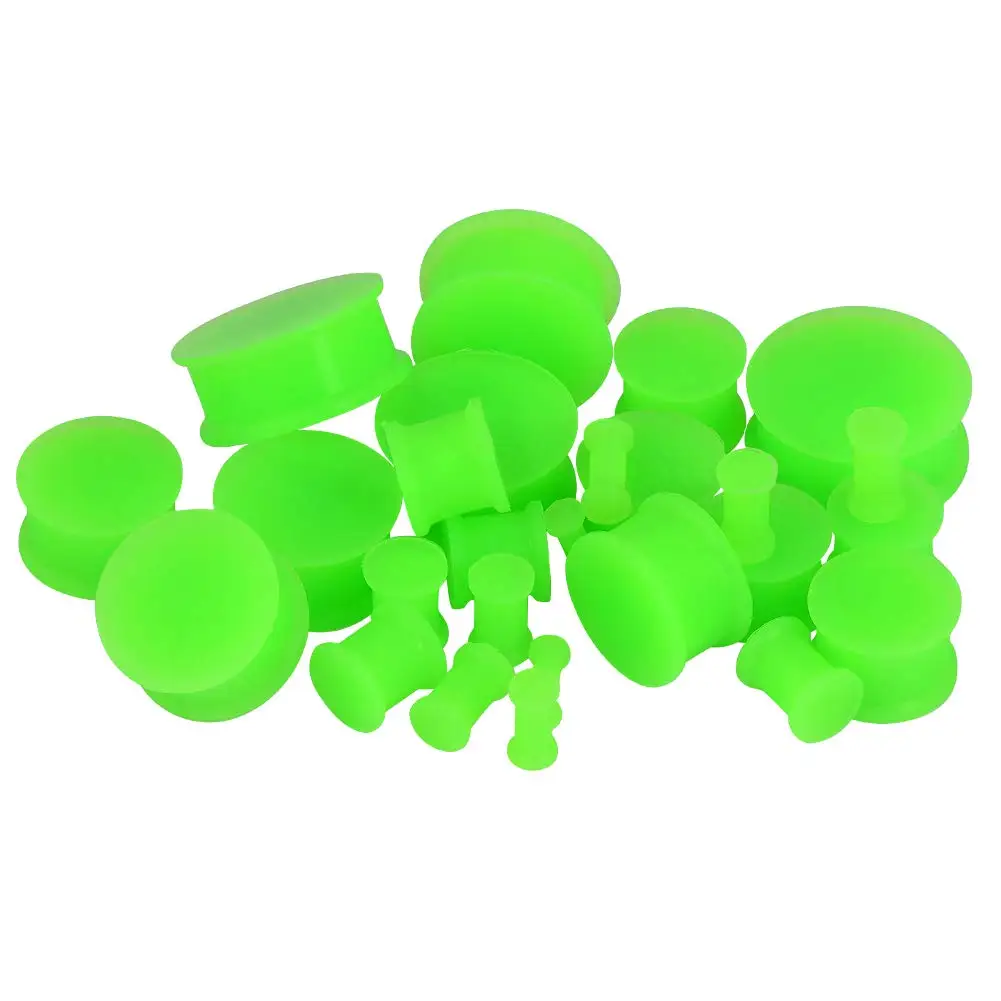 1 Pair Green Silicone Double Flared Saddle Piercing Jewelry Stretcher Ear Plugs Earring Lobe Acrylic External Flesh Tunnel