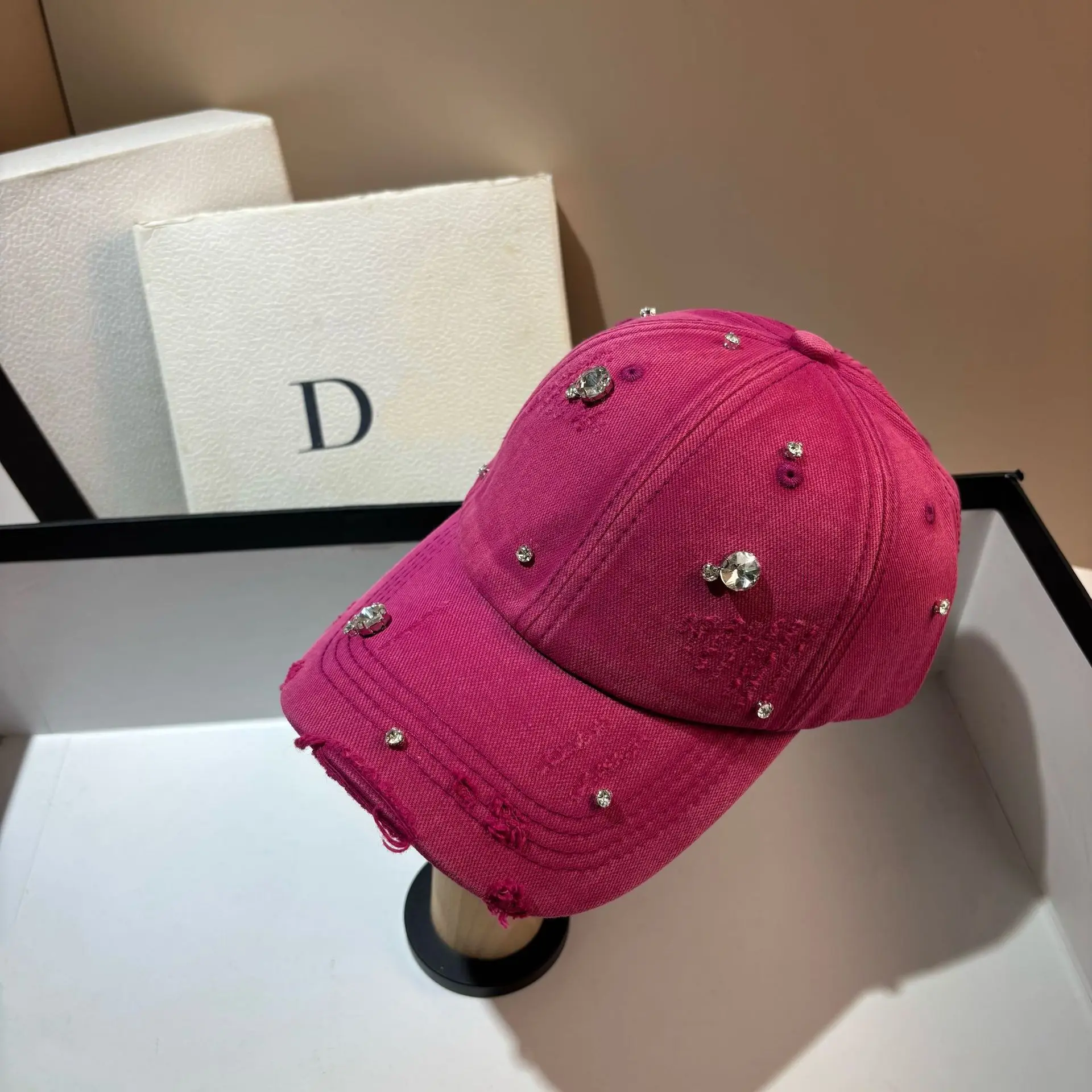 Luxury Rhinestone Cotton Hole Washed Baseball Cap Men Women Streetwear Hip Hop Cap Snapback Sunscreen Tennis Golf Caps 6