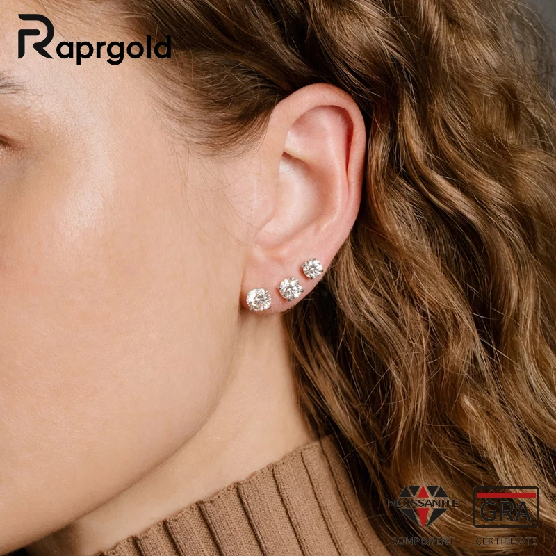 

Сертифицированные RAPRGOLD GRA серьги-гвоздики из муассанита разных размеров для женщин и девушек, с покрытием из 14-каратного золота, изысканные ювелирные изделия, подарок на годовщину