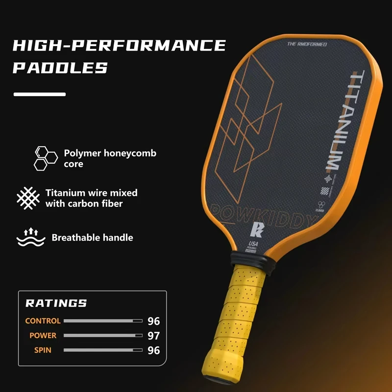 Pickleball مجداف التيتانيوم الألياف الكربون نسج الحرارة الضغط المتكاملة هجوم نوع المهنية مضرب 16mm PP العسل الأساسية!