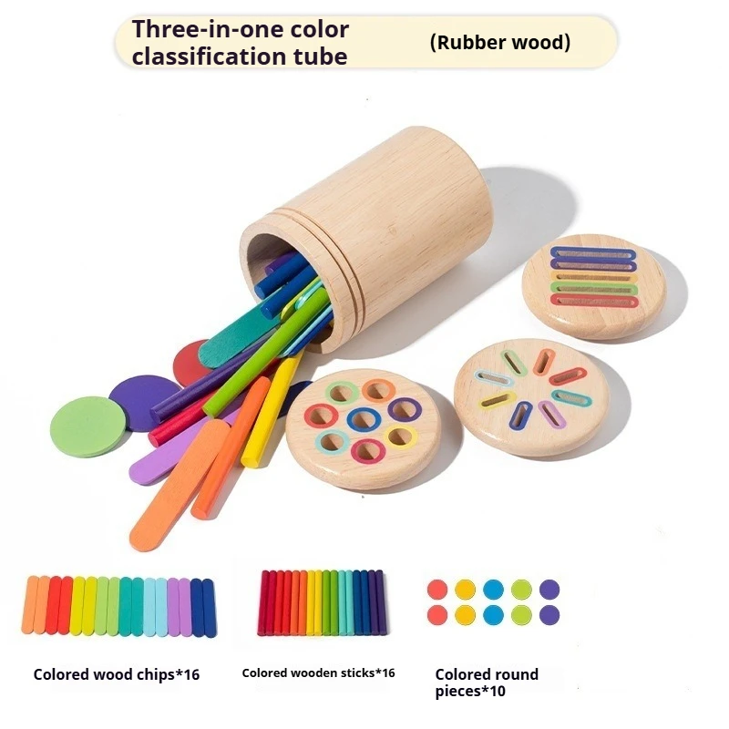 

Montessori Wooden Color Sorting Toys: Multicolored Sticks & Cups. For Toddlers' Fine Motor, Sensory Development Matching Games.