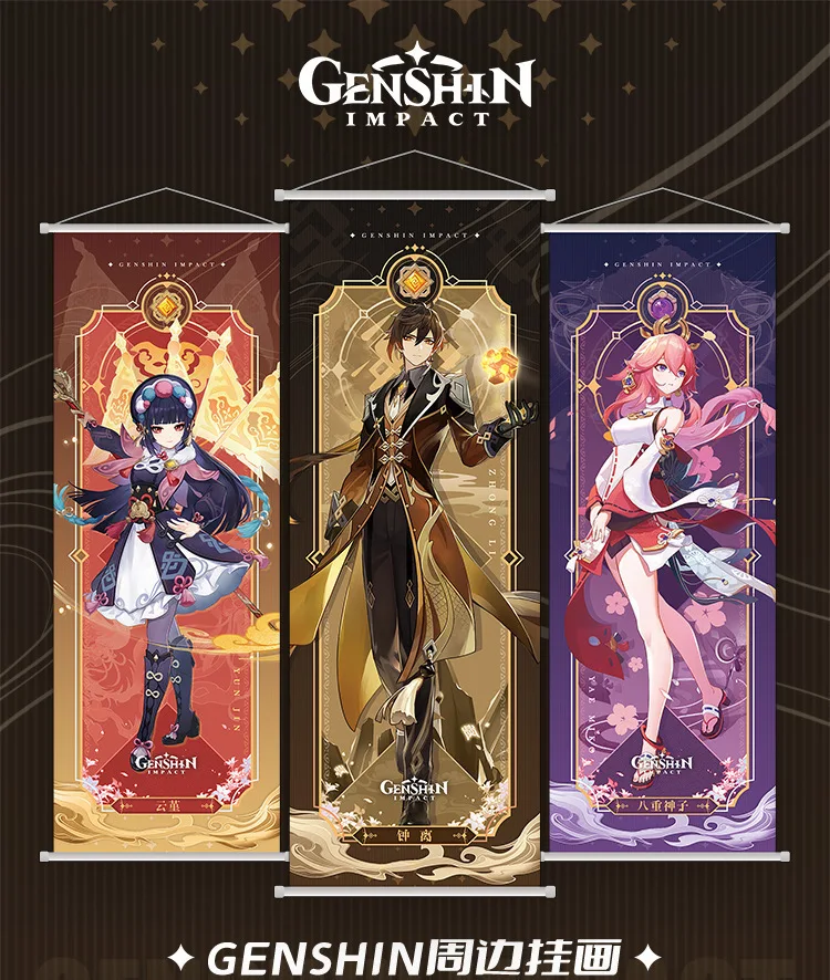

Genshin лучший прокрутка картина BeelzebulZhongli Ganyu Mona Klee подвесная картинаHutao Ganyu постер Настенный декор для дома 25*70 см