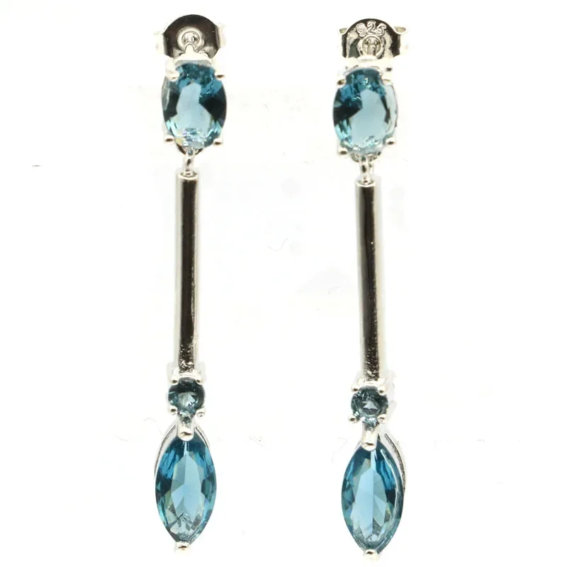 Buy 3 Get 1 Free 925 SOLID STERLING SILVER Customized Earrings 5.5g London Blue Topaz Green Emerald Woman's Present Eye Catching