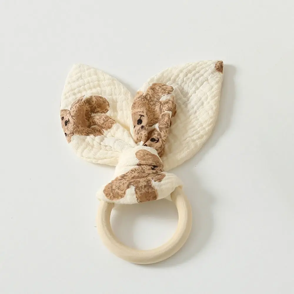 

Soft Baby Wooden Hand Grasp Toy Rabbit Ears Sensory Toy Newborn Teething Ring Natural Wooden Bracelet Rattle Chewing Appease Toy