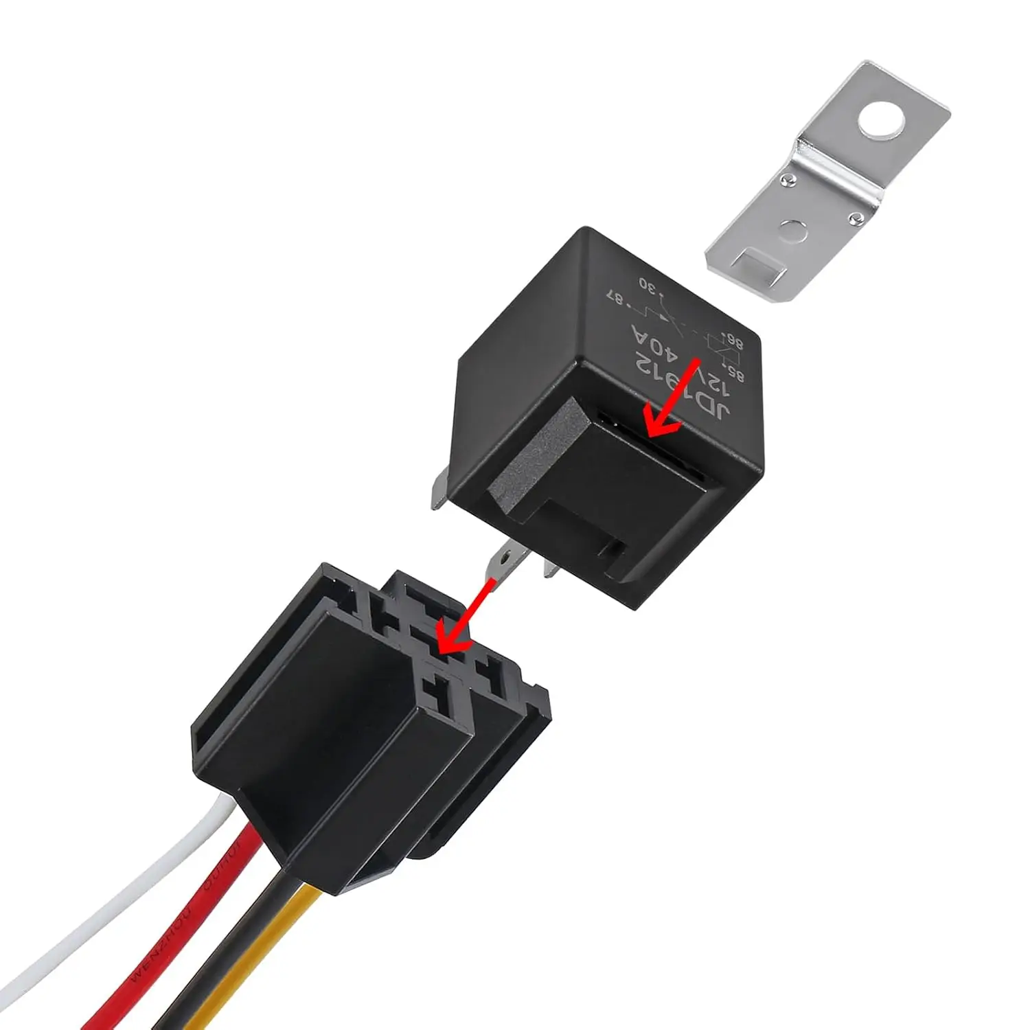 4Pack JD1912 Car Relay Harness 12V 40A 4 Pin SPST 12AWG Harness Sockets with Color-Labeled Wires for Automotive Truck Van Motorc