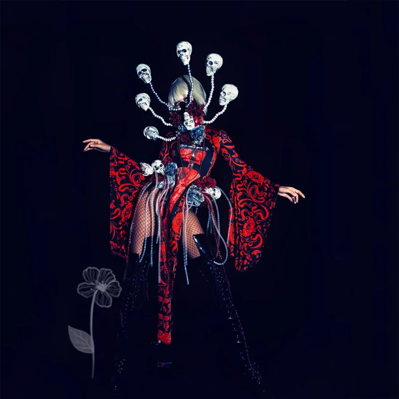 Nightclub Halloween Party Stage Costumes Skull Face Decorate Modern Jazz GOGO Pole Dance Clothing Festival Rave Outfits DWY8466