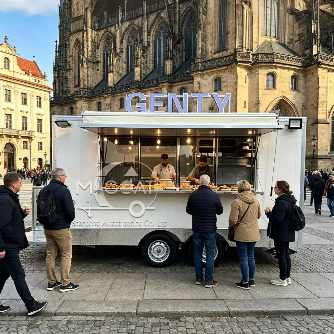 

Customizable Off-White Commercial 2-Axle Food Trailer Mobile Fast Food Kiosk with Branding for Mall Catering & Outdoor Events