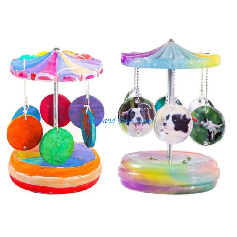 HX6F DIY Silicone Mold Rotatable Music-Box Carousel Ornament Making Moulds Set