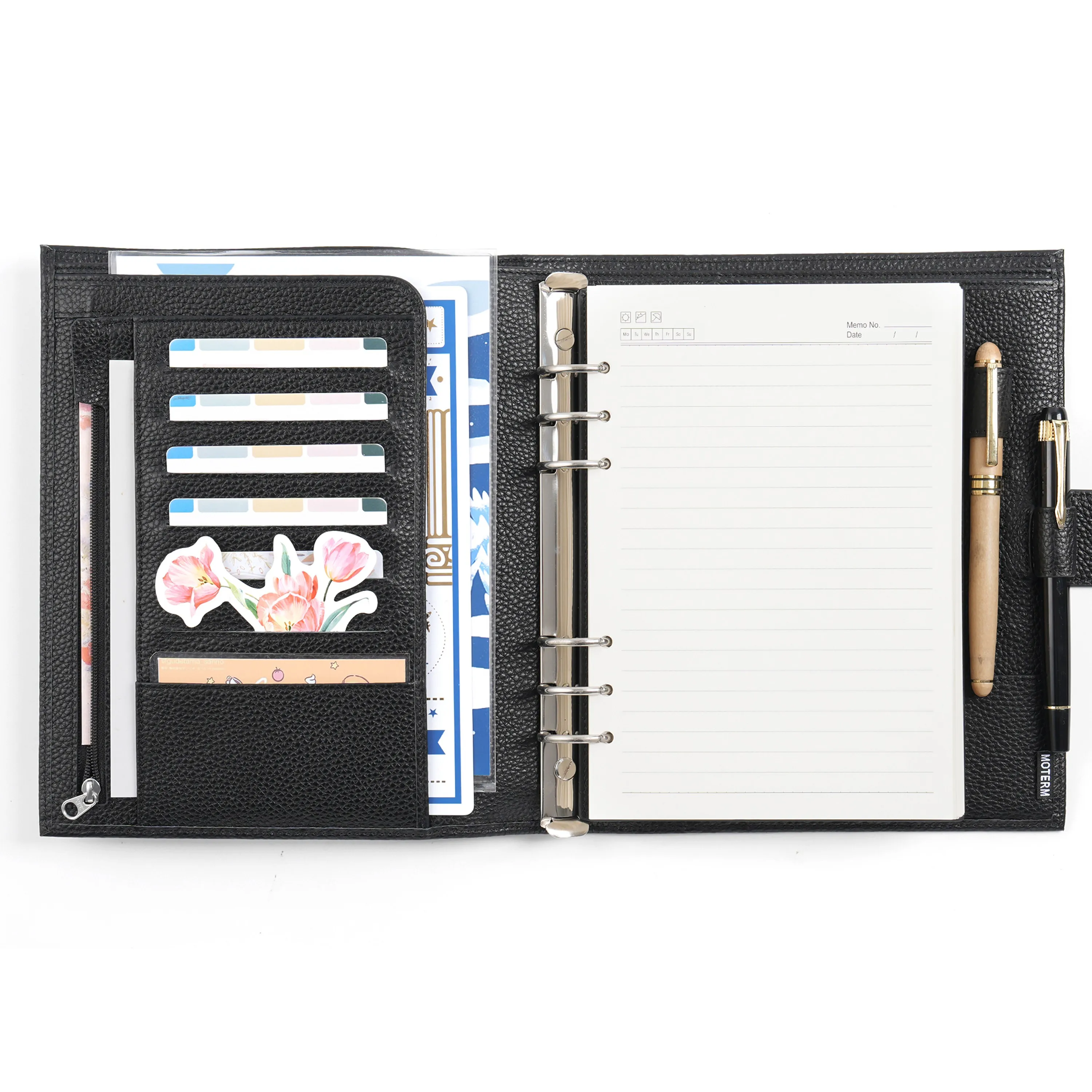 Moterm Luxe 2.0 Series A5 Size Planner Pebbled Grain Leather Notebook with 30MM Ring Agenda Organizer Notepad Journal Sketchbook
