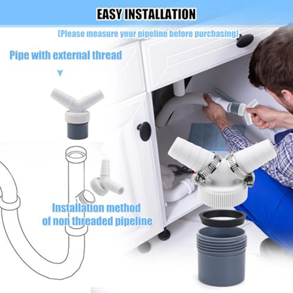 1 pz Lavastoviglie Lavatrice Adattatore di Scarico Doppia Collegamento Y 1 1/4 Pollici 40 Mm Drenaggio Tee Adattatore Tubo di Drenaggio