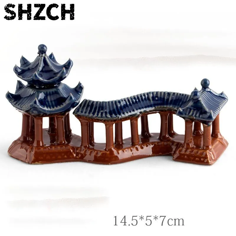 Ceramic Pavilion Hexagonal Pavilion Tower Stone Rockery Bonsai Micro Landscape Fish Tank Landscape Decoration Ornament ZI863