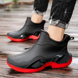 Adult Short Tube Fashion Rain Boots Men and Women Cotton Warm Anti-slip Rain Boots Outdoor Travel Comfortable Anti-fatigue Boots