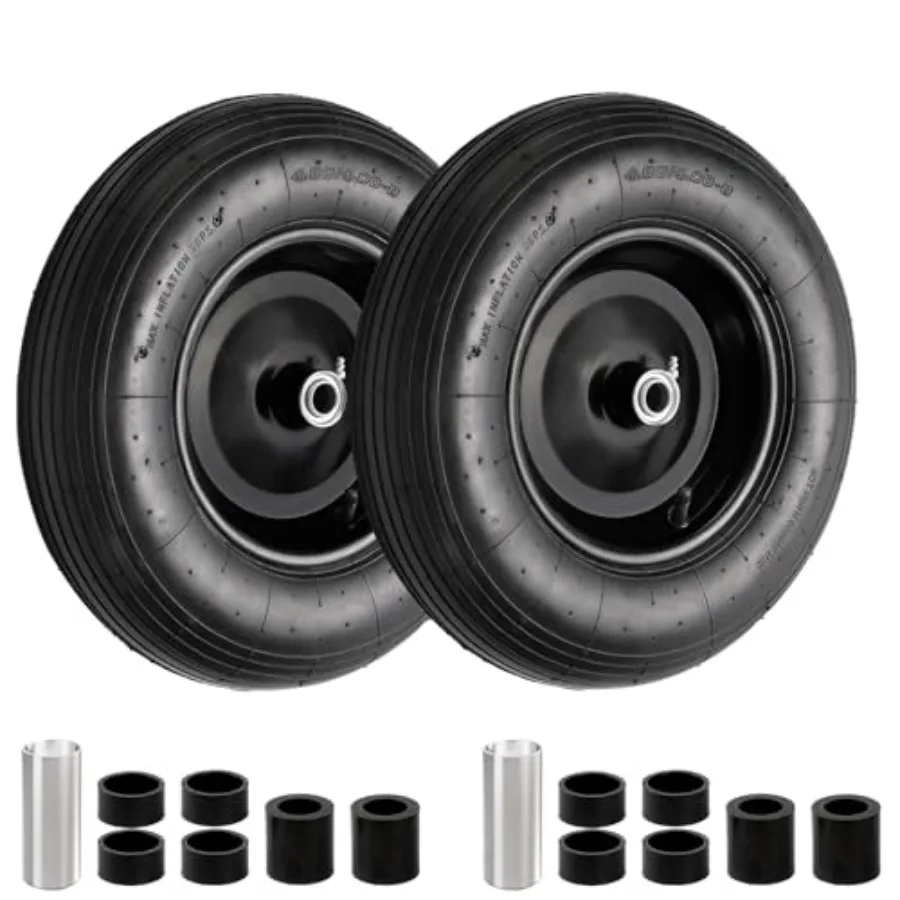 

2 Pack Tire and Wheel 16" Pneumatic Wheelbarrow Tires with 3" Centered Hub and 3/4" Bearings (Comes with 5/8" ID Iron Tube Adap