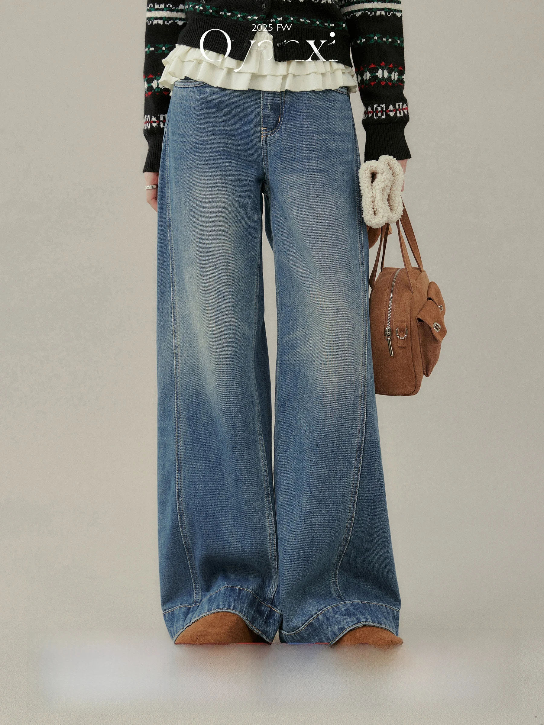 

Женские джинсы с высокой талией и широкими штанинами, ретро-стиль, весна 2025, новые, неэластичные, модные, для зимнего сезона