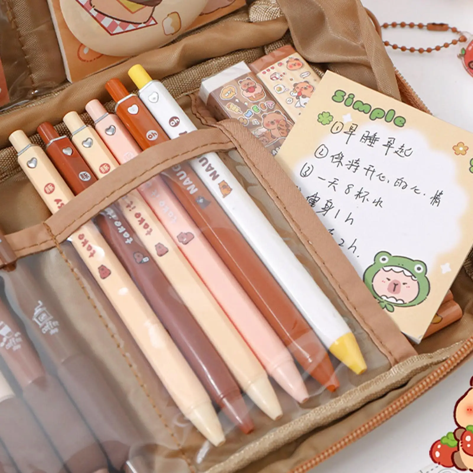 Capybara Pencil Case Students Capybara Pencil Case With Compartments Canvas Compartments Pen Pouch With Highlighter Keychain Gel