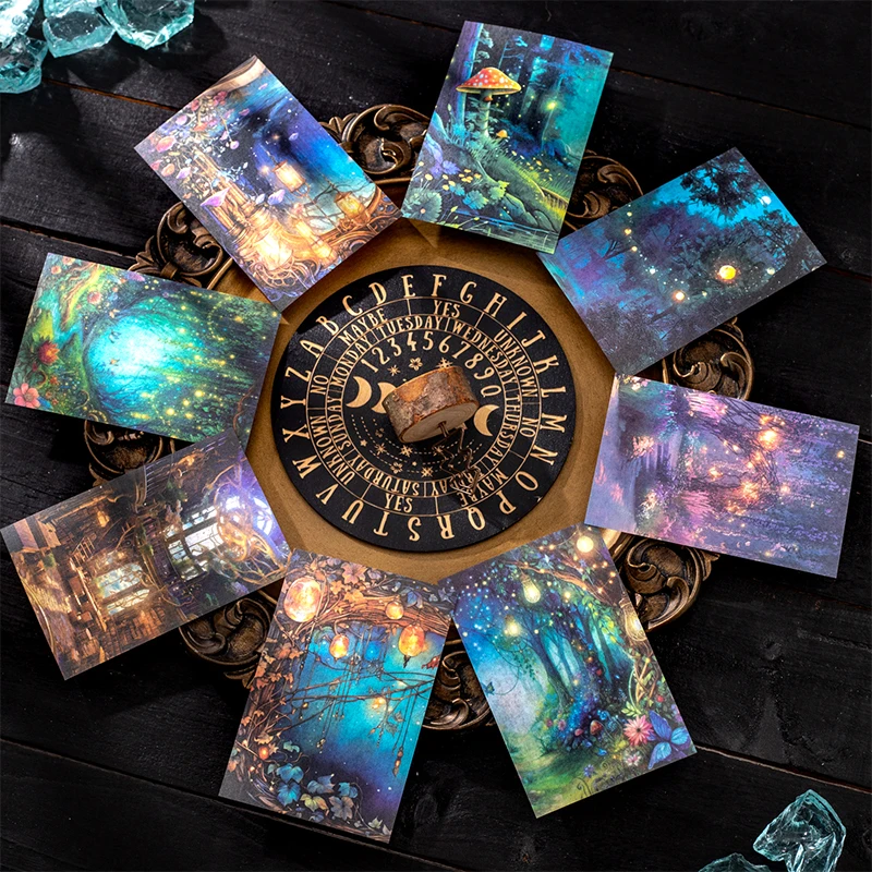 【セール中】10 個夜の森風景素材ステッカースクラップブッキングジャンクジャーナルクリエイティブ文具 DIY デコステッカー学用品