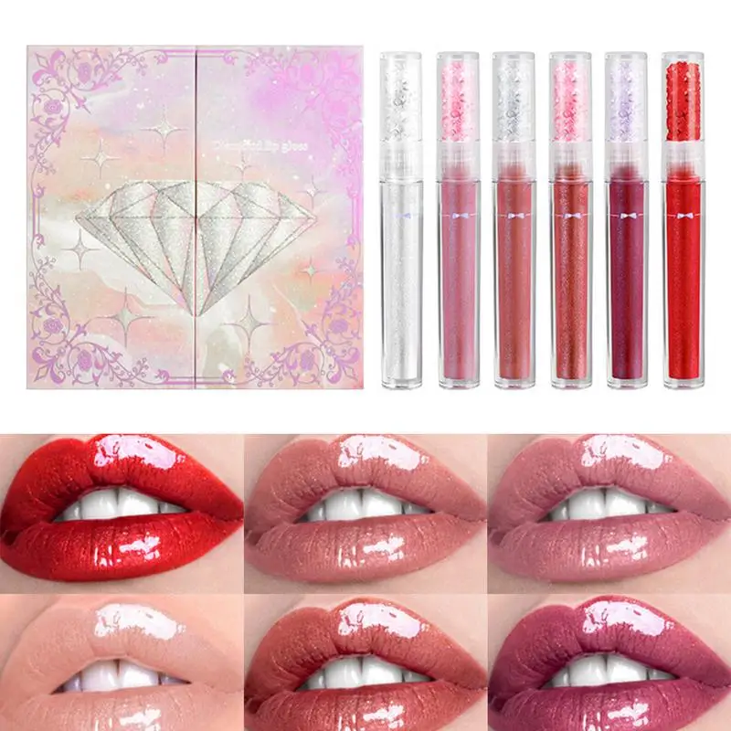 NIEUWE 6 stks/set Spiegel Parel Lipgloss Waterdichte Langdurige Hydraterende Lipstick Shine Glitter Lipgloss Vrouwen Make-Up Cosmetica