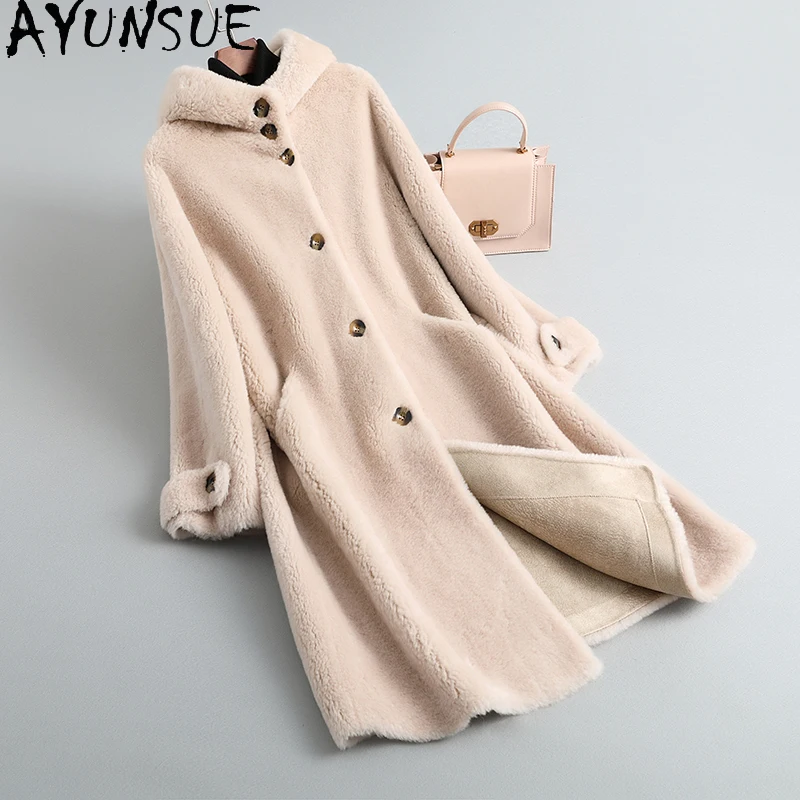 

AYUNSUE пальто из 100% натуральной шерсти для женской одежды, длинные бархатные куртки Granular, женские куртки 2025 года, новинка верхней одежды, Ropa Para Mujer