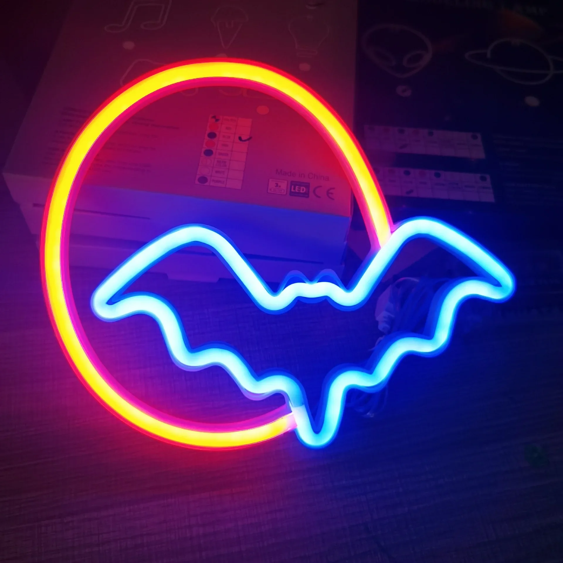 Moon Bat Sign Neon Lights, LED, Animal centralisé, Marijuana, Veilleuse, Ornements de scène, Décor de chambre, Mur, Boutique, ixà la maison, Halloween