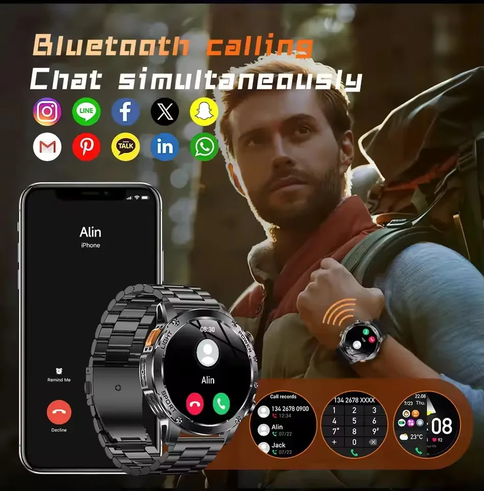 2025 جديد العسكرية في الهواء الطلق SmartWatch 1.7 HD بوصة IP68 مقاوم للماء HD BT دعوة معدل ضربات القلب ساعة ذكية 1000Mah بطارية الرجال #6