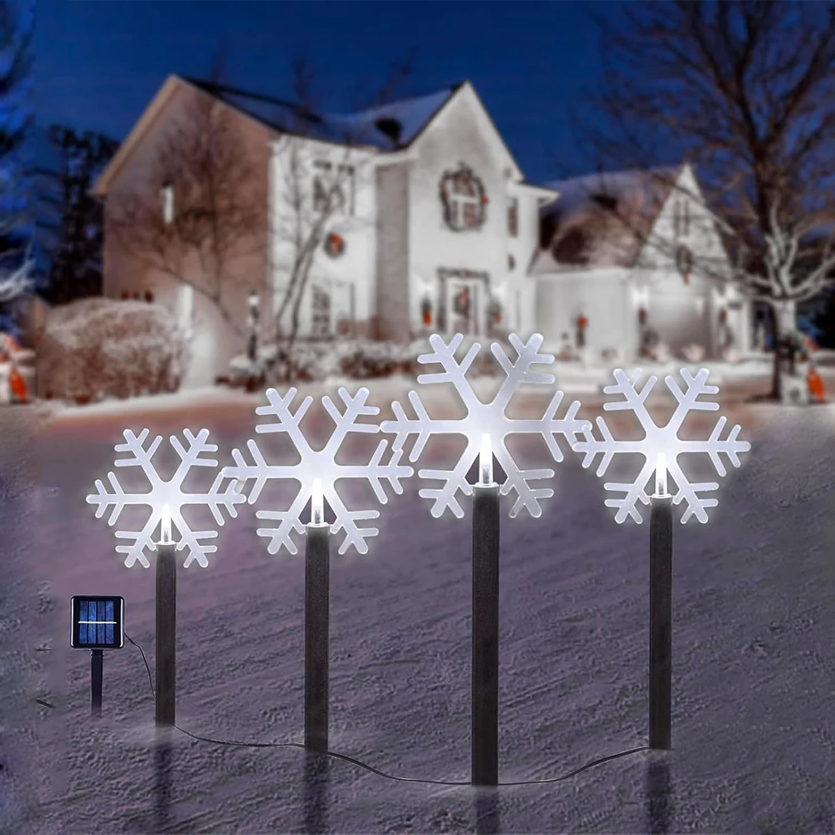 4Pcs Christmas Atmosphere Solar Path Light Pattern Outdoor Waterproof Landscape Lamp Perfect For Home Garden Patio Pool Decor