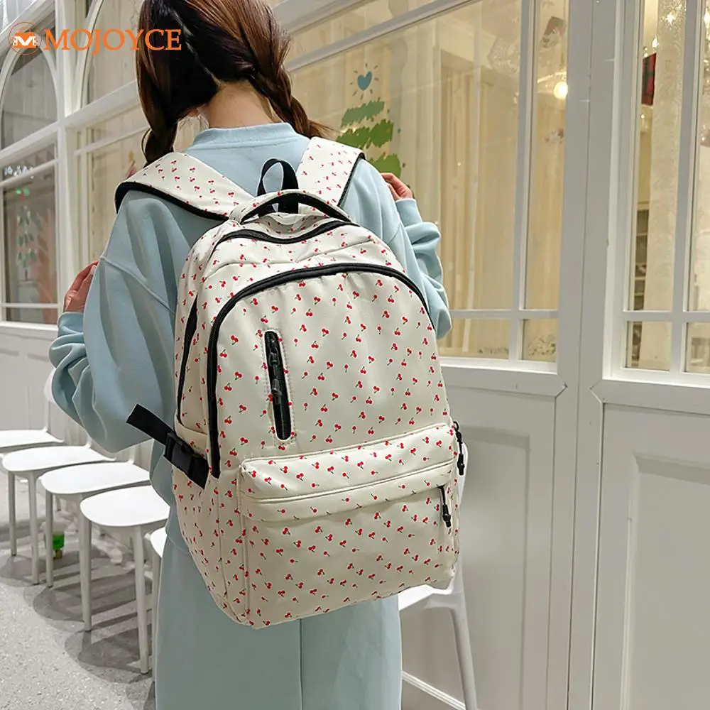 

Cute Cherry Backpack Floral Print Student School Book Bags Large Capacity Laptop Bag Ins Casual Daypack Travel Computer Rucksack
